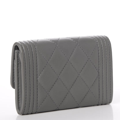 Chanel Calfskin Quilted Boy Card Holder Wallet Grey 3 of 8