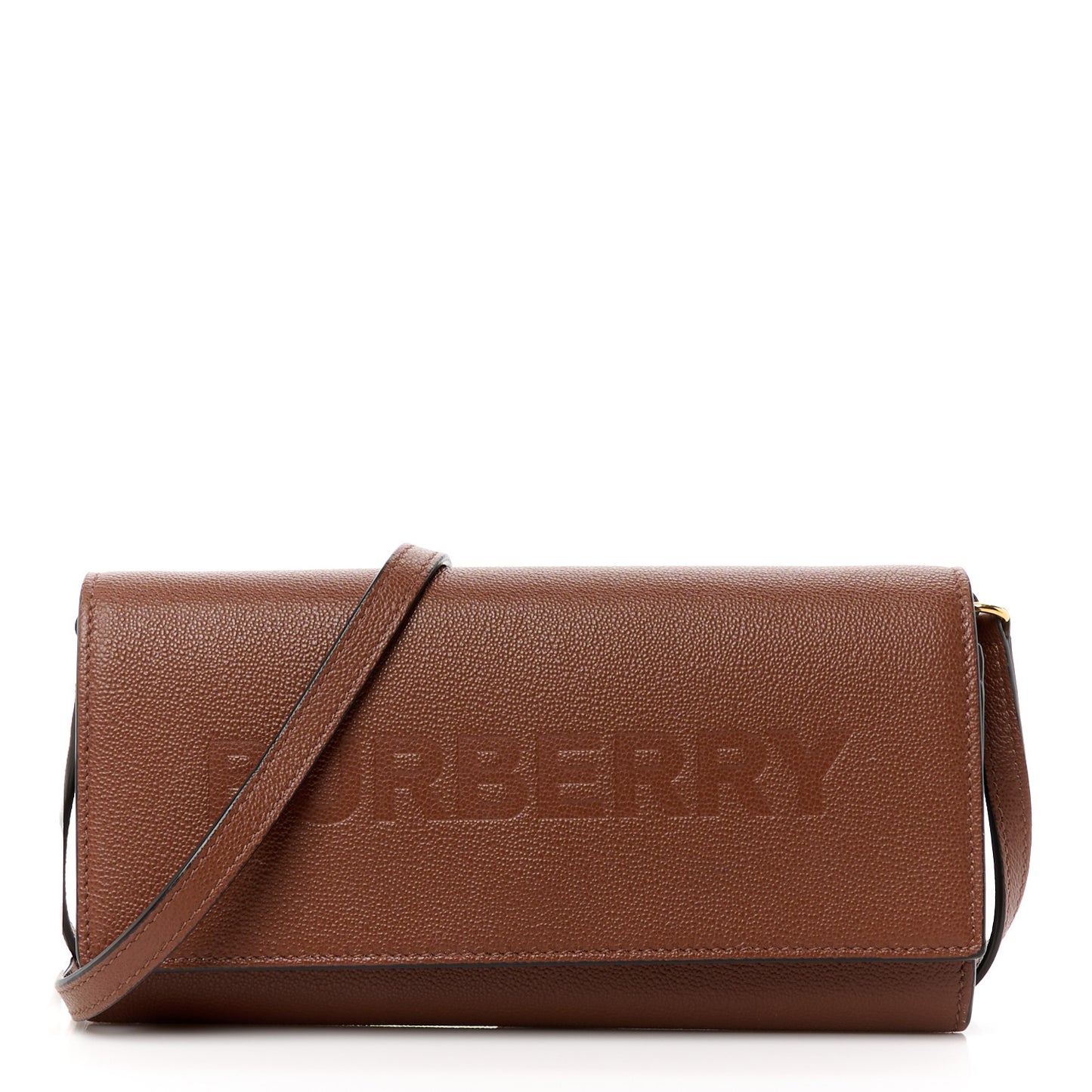 Grained Calfskin Embossed Logo Henley Wallet On Chain Tan