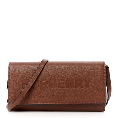 Burberry Grained Calfskin Embossed Logo Henley Wallet On Chain Tan 1 of 9