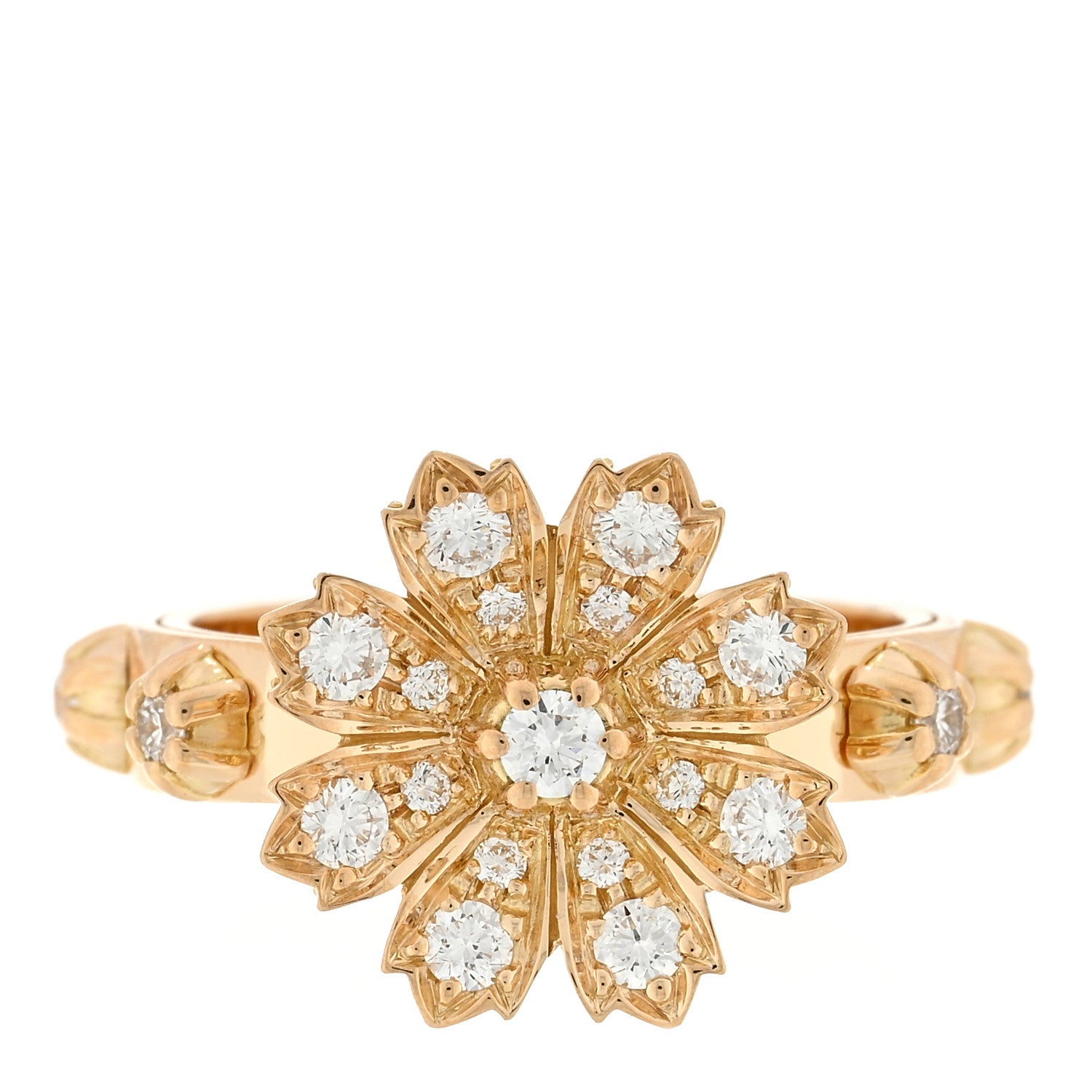 Gucci 18K Yellow Gold Diamond Flora Ring 51 5.75 1 of 4