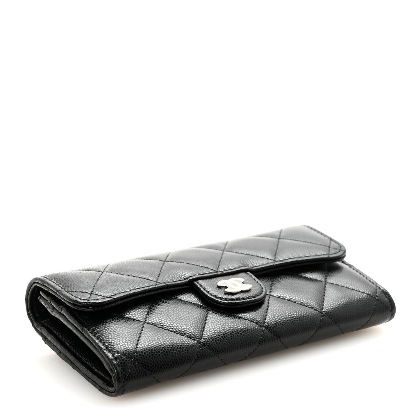 Caviar Quilted Medium Gusset Flap Wallet Black