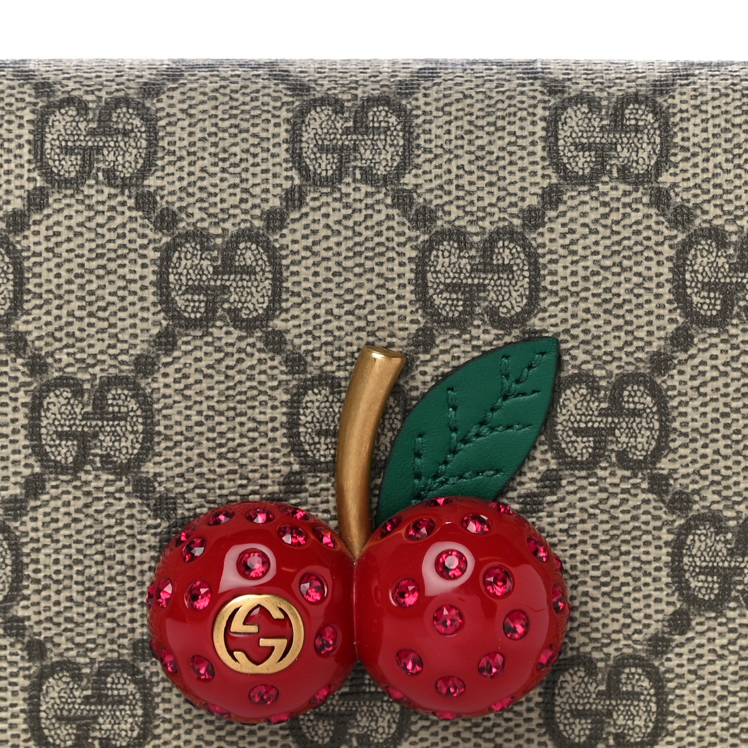 Gucci GG Supreme Monogram Cherry Embellished Card Case Wallet Hibiscus Red 7 of 10