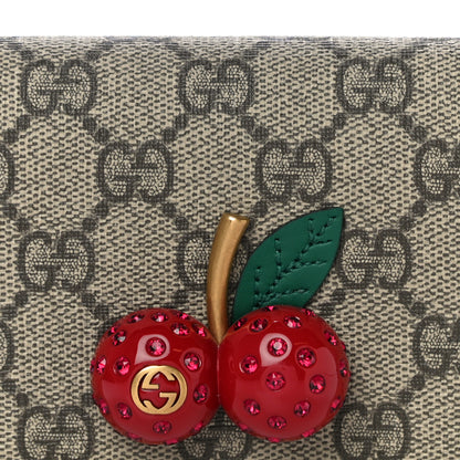 Gucci GG Supreme Monogram Cherry Embellished Card Case Wallet Hibiscus Red 7 of 10