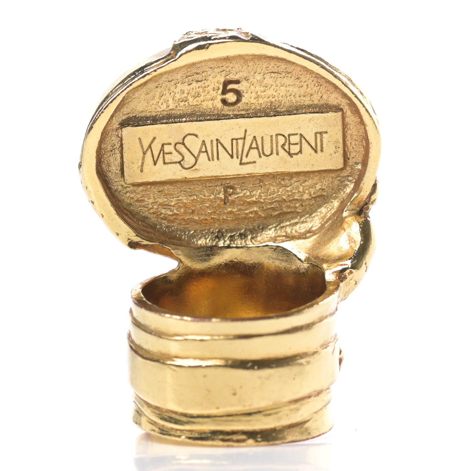 Saint Laurent Glass Cabochon Arty Ovale Ring 5 Gold Green 3 of 4