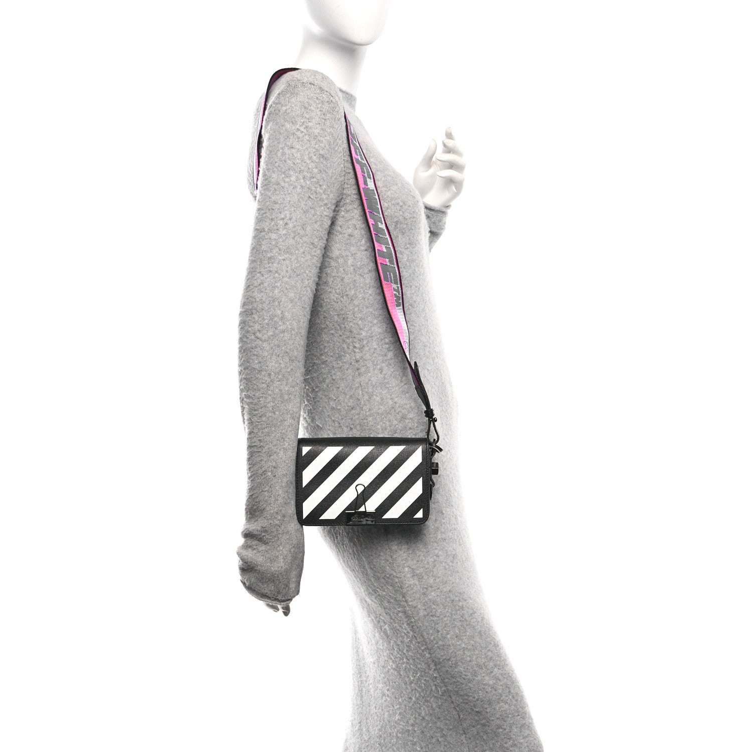 Off-White Saffiano Striped Mini Diag Binder Clip Bag Black White Indus 2 of 11