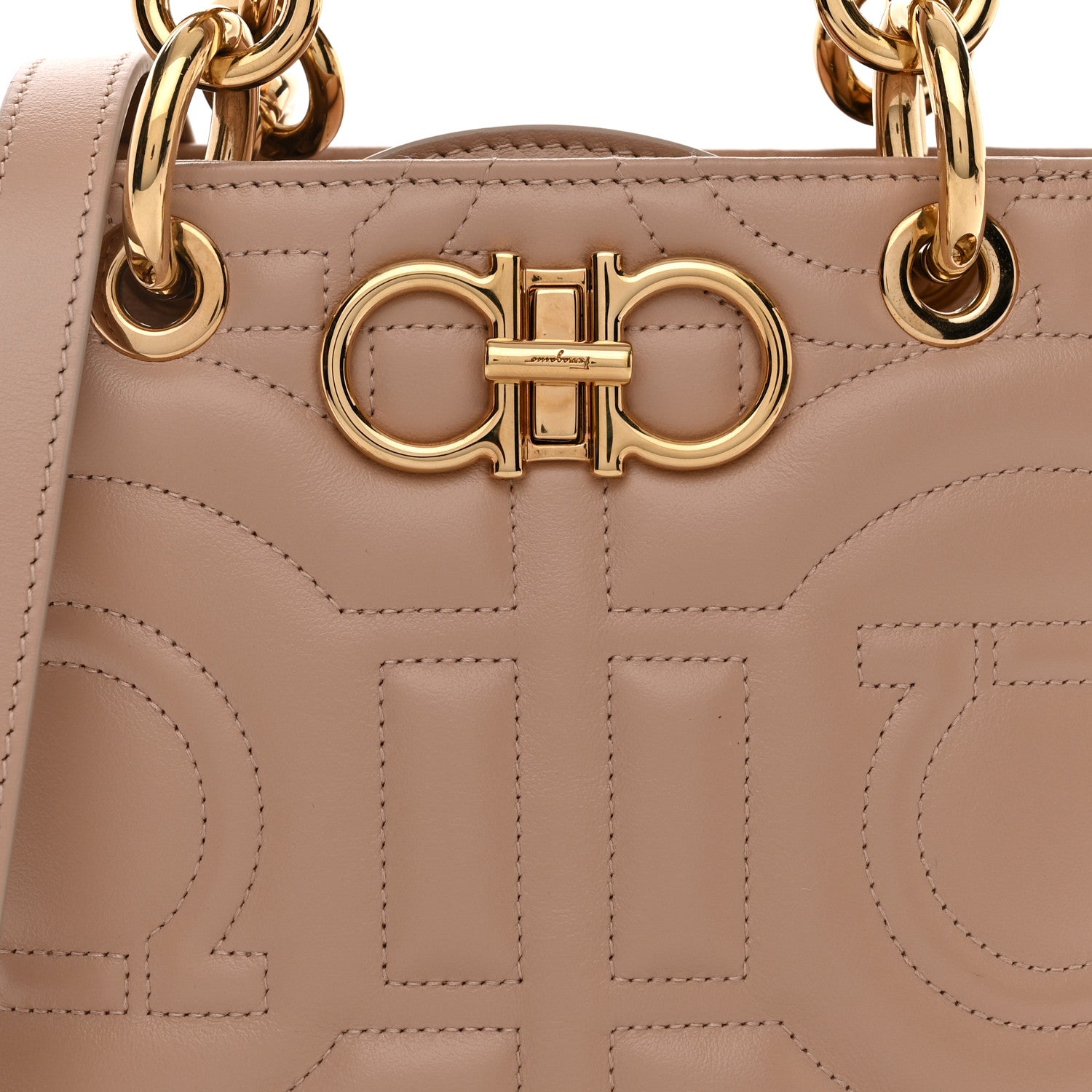 Salvatore Ferragamo Calfskin Embossed Logo Plaque Gancini Tote Beige 8 of 10