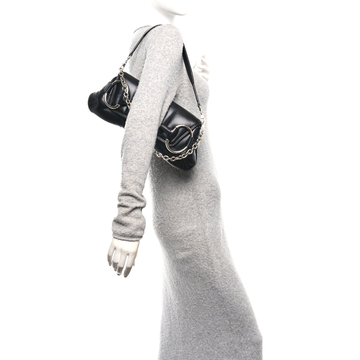 Nappa Vertical Matelasse Medium Maxi Horsebit Chain Shoulder Bag Black
