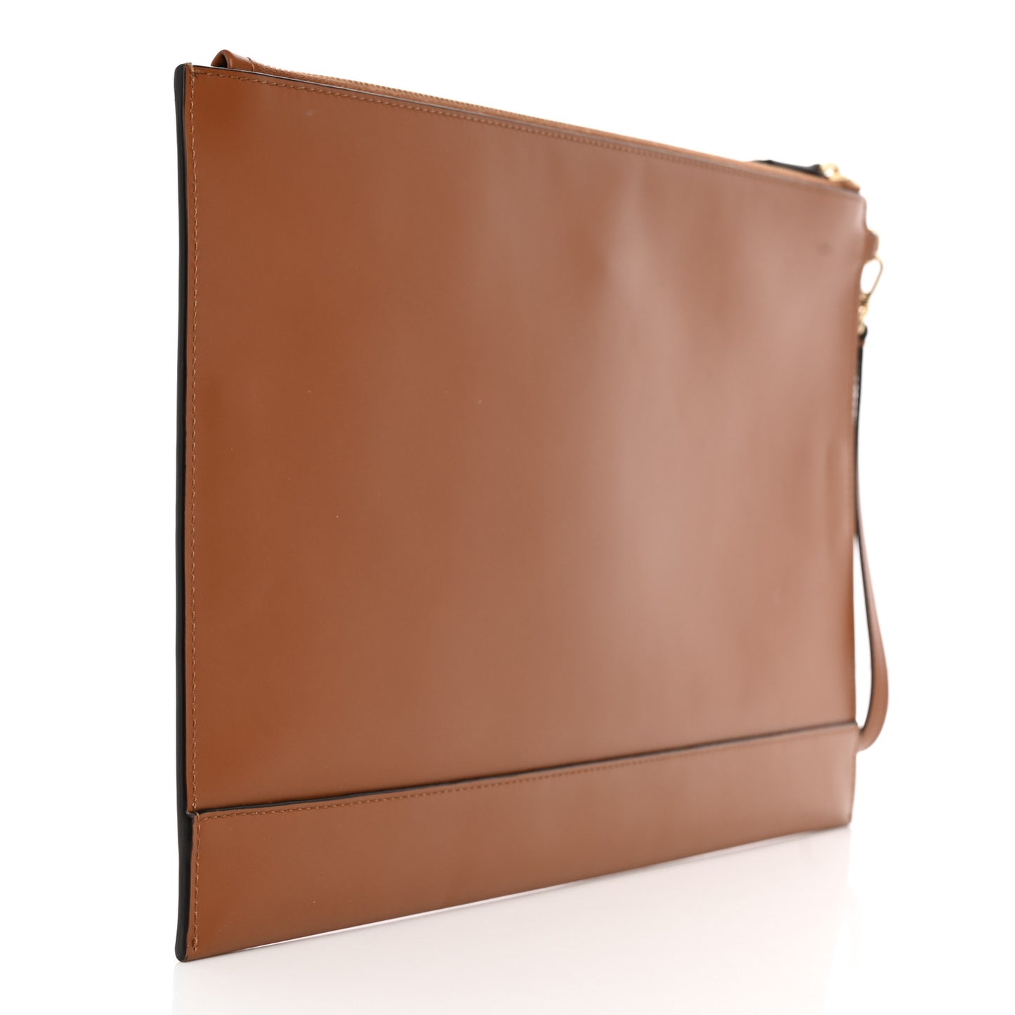 Vitello King Logo Embossed Large Flat Pouch Cuoio