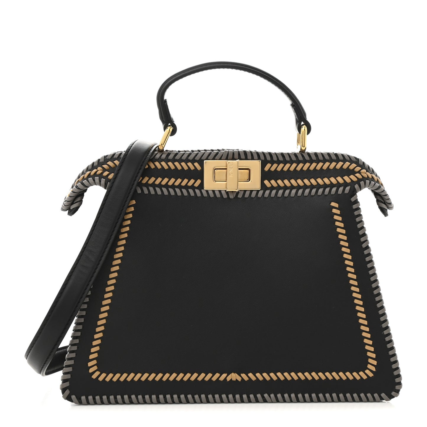 Vitello Grace Shiny Nappa Helix Woven Small Peekaboo I SEE U Satchel Black Multicolor