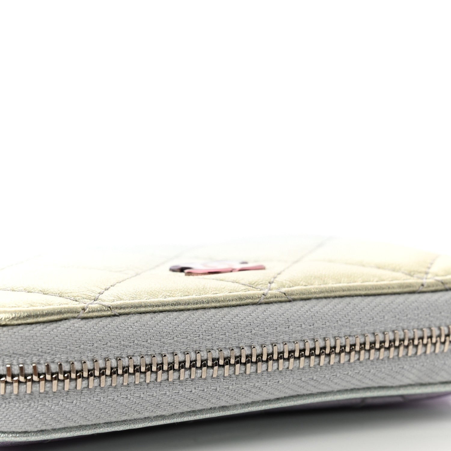 Chanel Gradient Metallic Calfskin Quilted Zip Around Coin Purse Wallet Silver Blue Yellow Purple 8 of 9