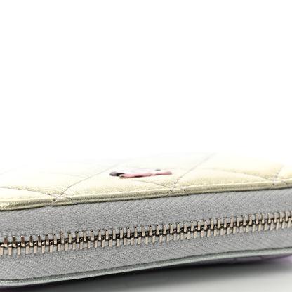 Chanel Gradient Metallic Calfskin Quilted Zip Around Coin Purse Wallet Silver Blue Yellow Purple 8 of 9