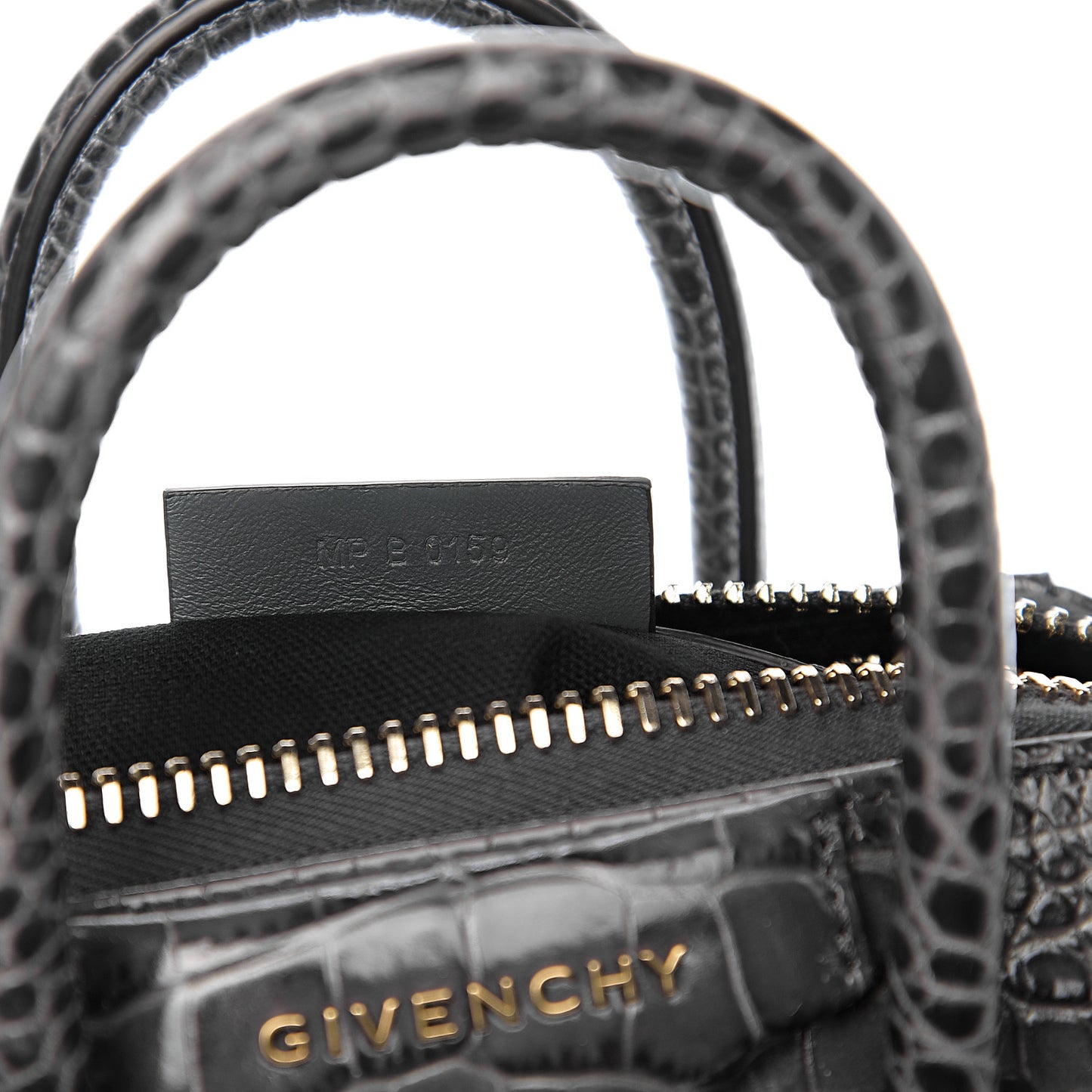 Calfskin Crocodile Embossed Mini Antigona Storm Grey