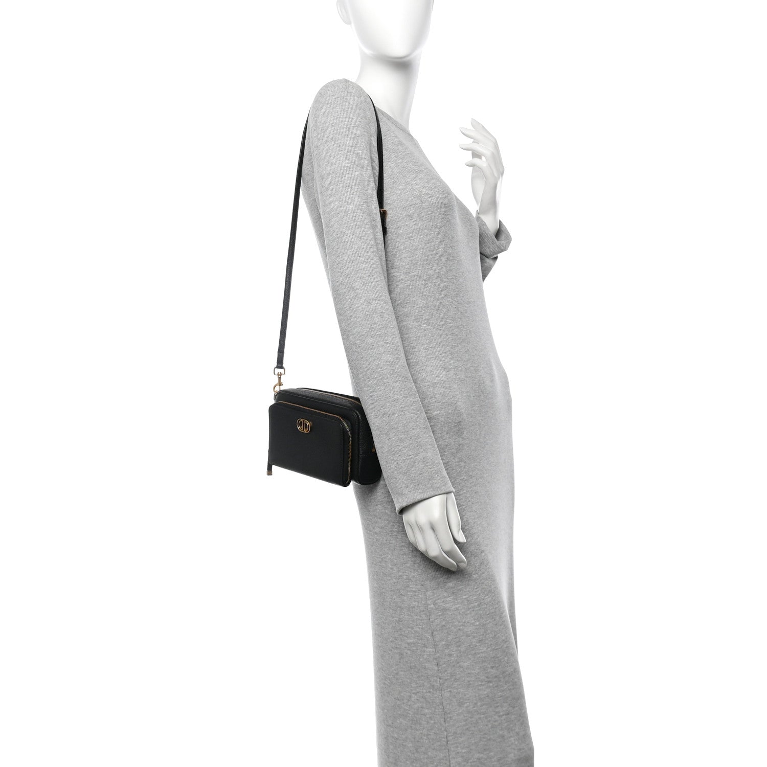 Christian Dior Grained Calfskin Caro Double Pouch Black 2 of 10