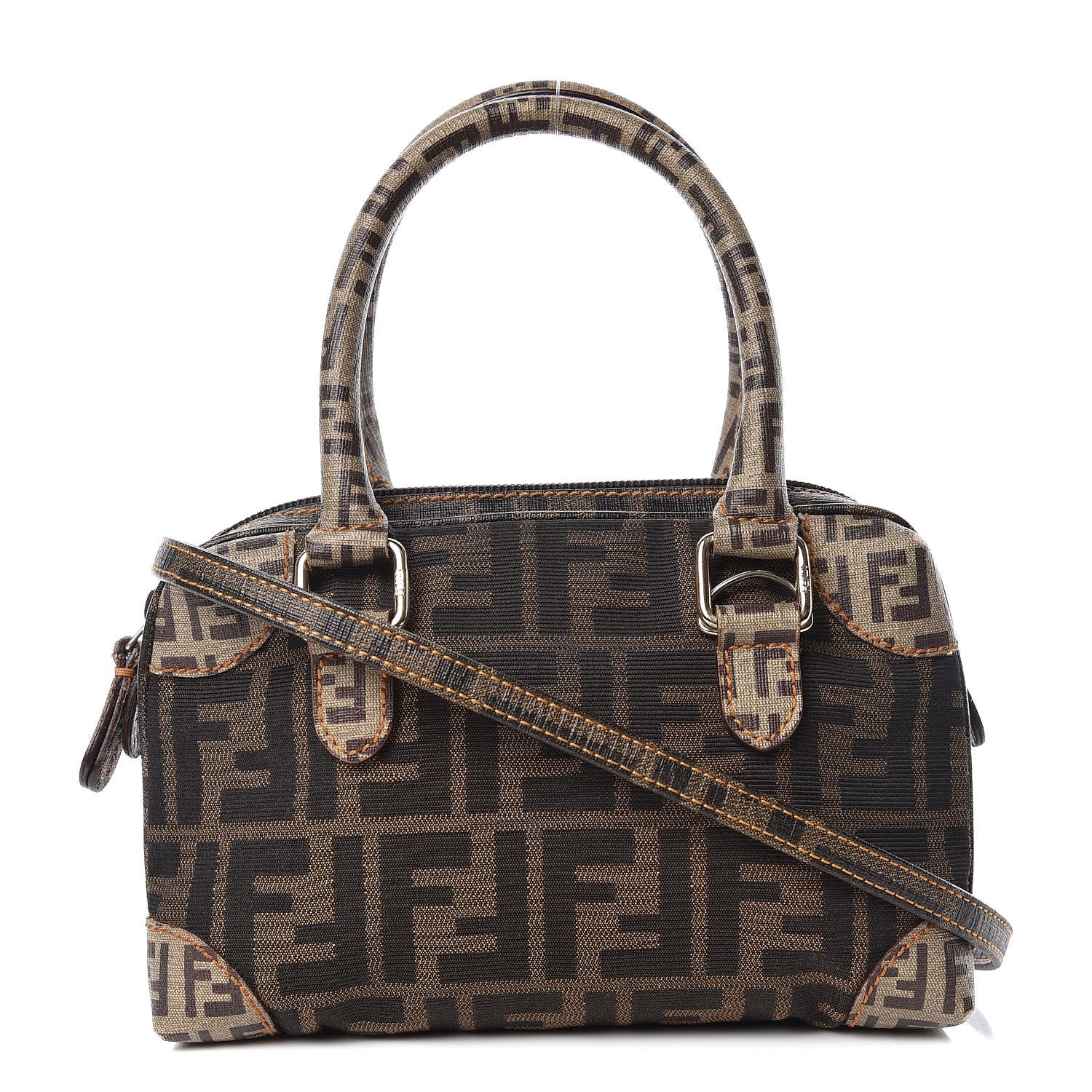 Fendi Zucca Zucchino Mixed Media Boston Tobacco 1 of 13