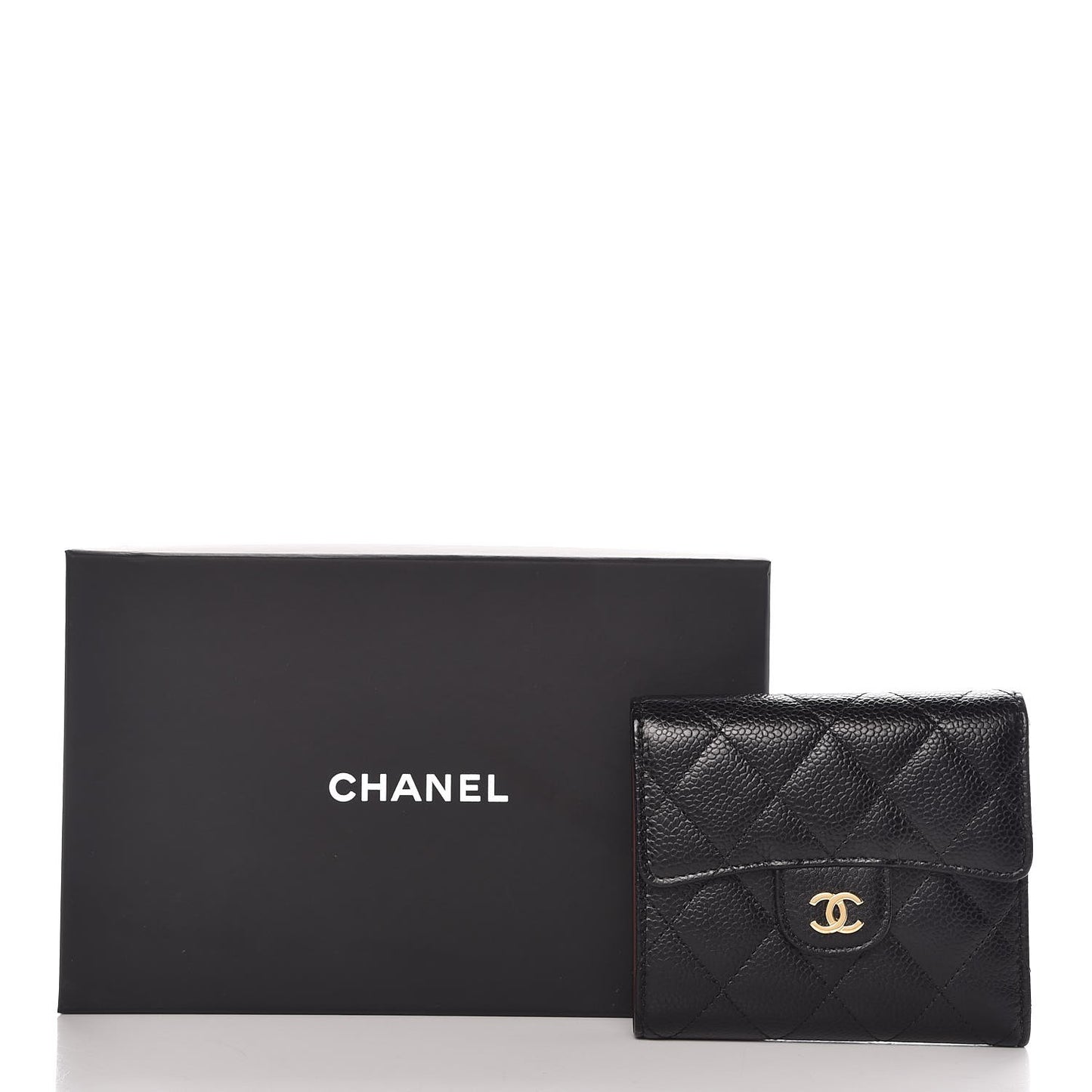 Caviar Quilted Compact Flap Wallet Black