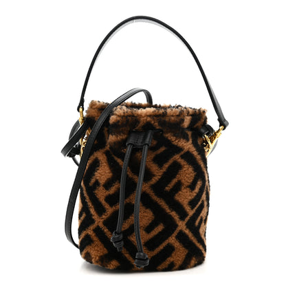 Fendi Shearling Vitello Dolce F is Fendi Macro FF 1974 Mini Mon Tresor Bucket Bag Tobacco Black 1 of 11