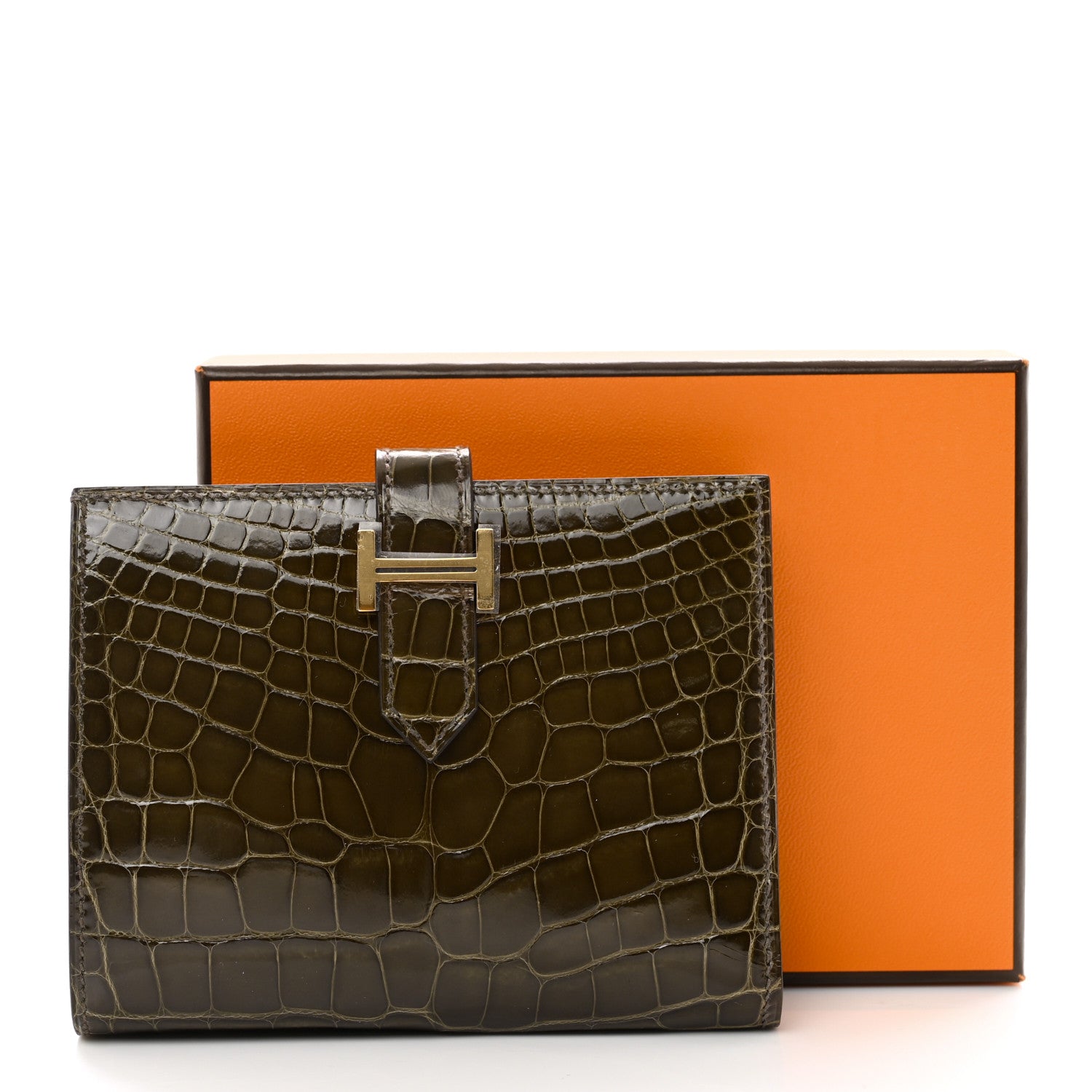 Hermes Shiny Alligator Bearn Compact Wallet Gris Elephant 7 of 7