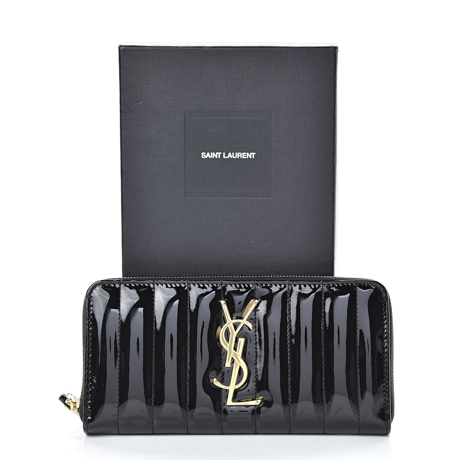 Saint Laurent Patent Calfskin Matelasse Monogram Vicky Zip Around Wallet Black 7 of 7