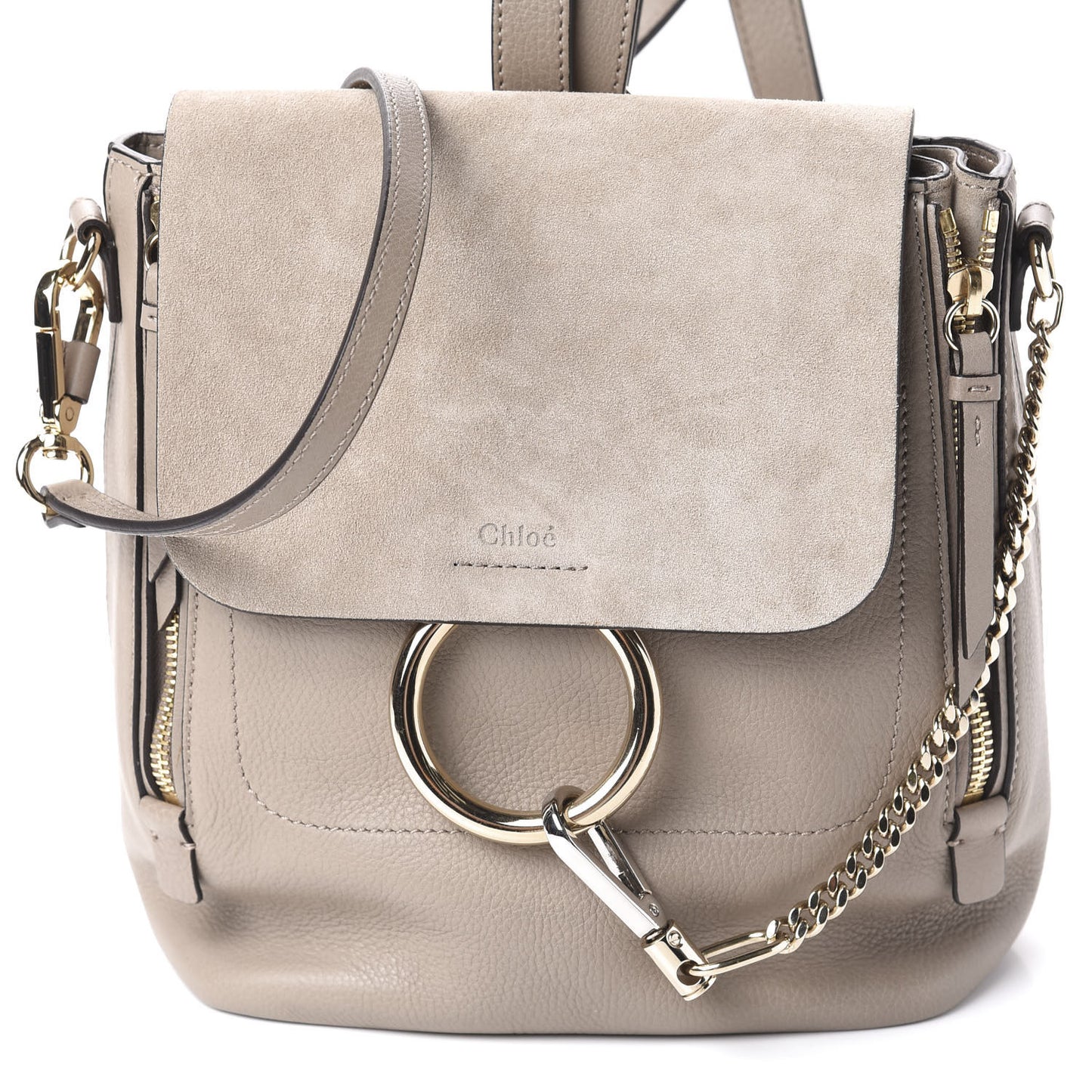 Suede Calfskin Small Faye Backpack Motty Grey