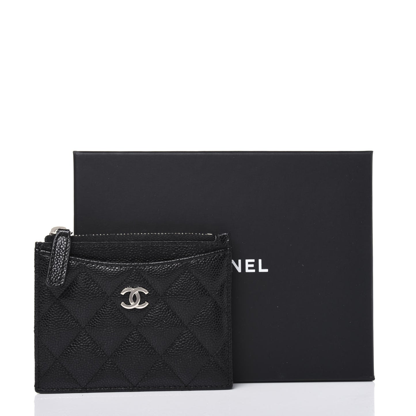 Caviar Quilted CC Zip Card Holder Black