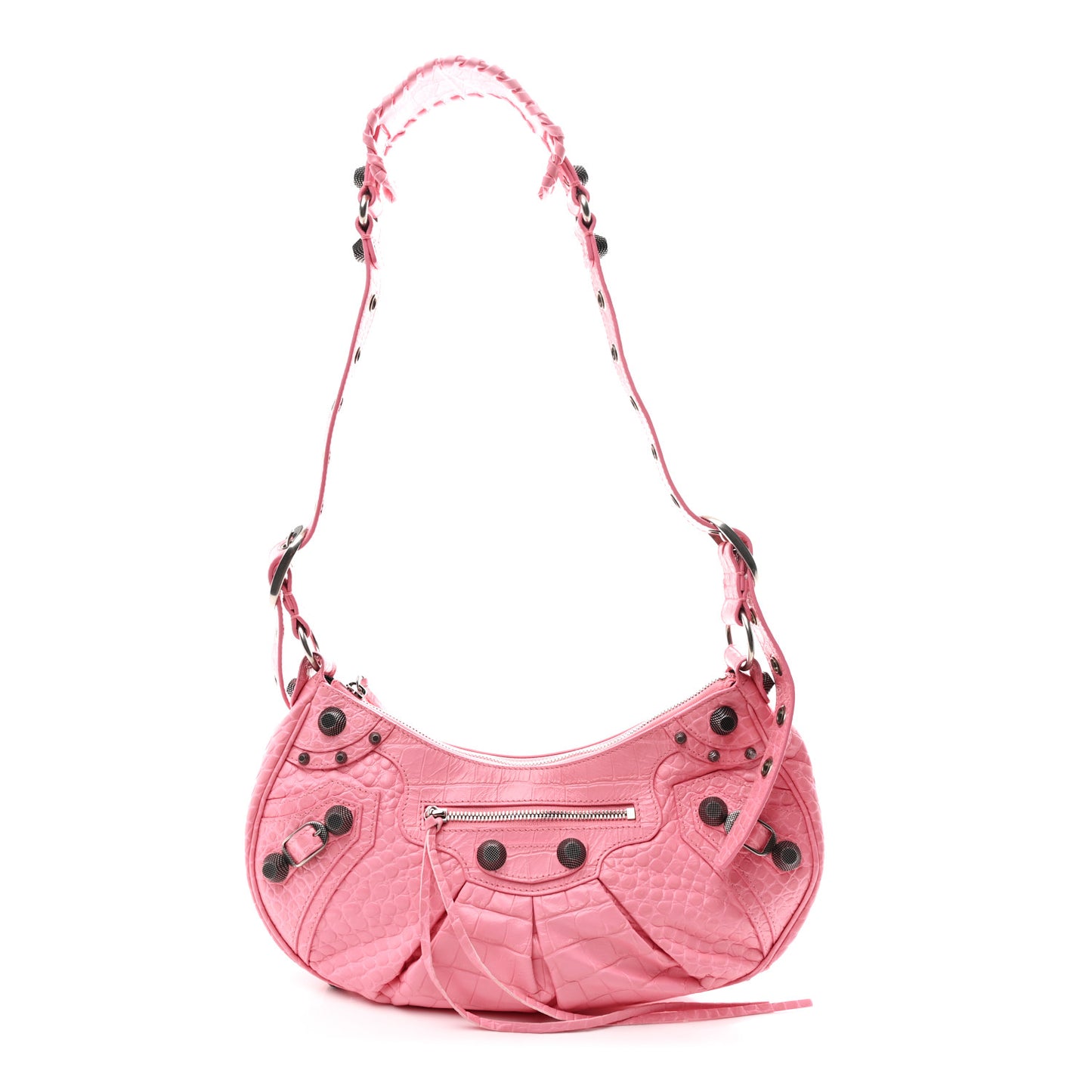 Extra Supple Calfskin Crocodile Embossed Small Le Cagole Shoulder Bag Sweet Pink