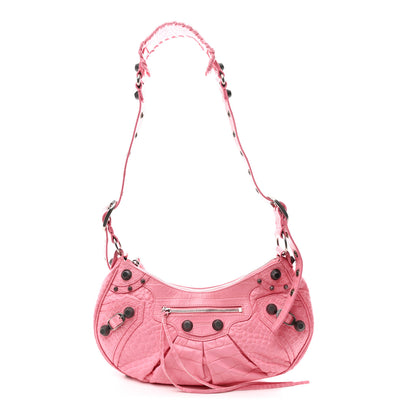 Balenciaga Extra Supple Calfskin Crocodile Embossed Small Le Cagole Shoulder Bag Sweet Pink 1 of 10