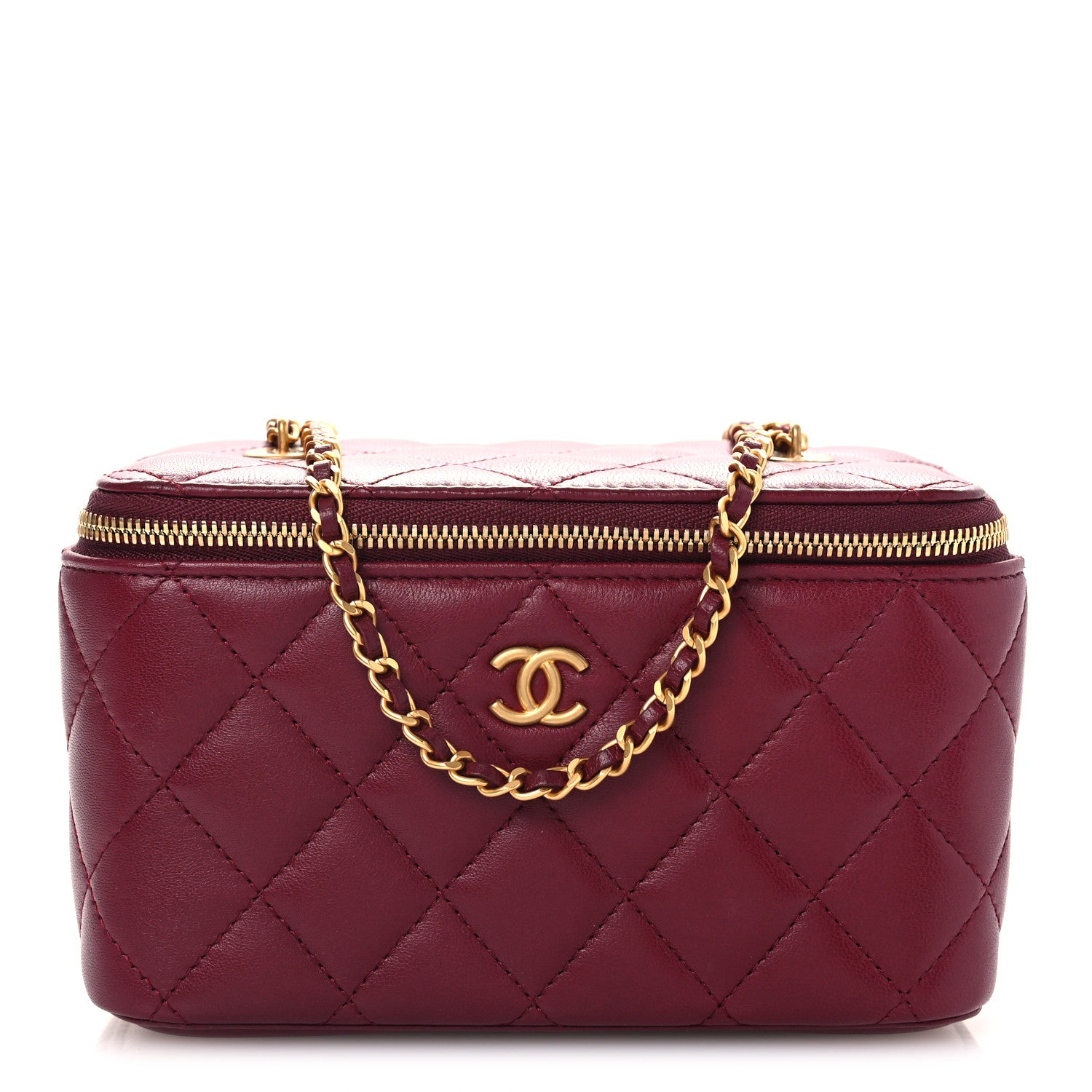 Chanel Lambskin Enamel Quilted Small Coco Hearts Vanity Case With Chain Burgundy 1 of 13