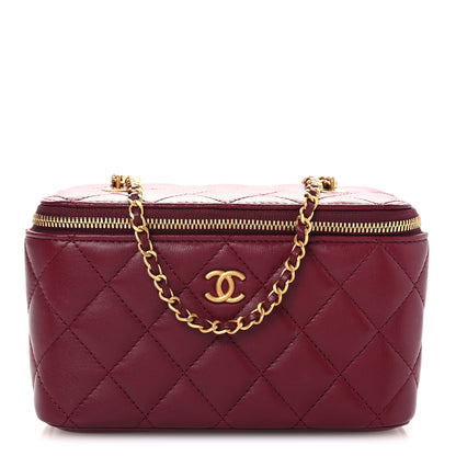 Chanel Lambskin Enamel Quilted Small Coco Hearts Vanity Case With Chain Burgundy 1 of 13