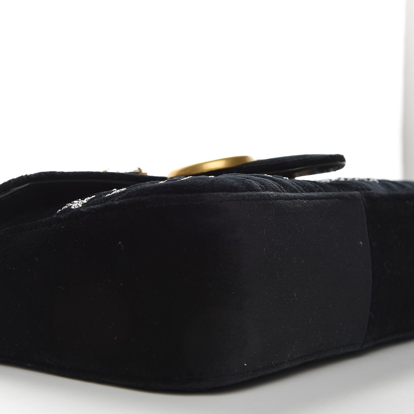 Velvet Matelasse Marquise Crystals Embroidered Small GG Marmont Shoulder Bag Black