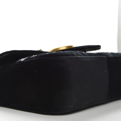 Gucci Velvet Matelasse Marquise Crystals Embroidered Small GG Marmont Shoulder Bag Black 6 of 9