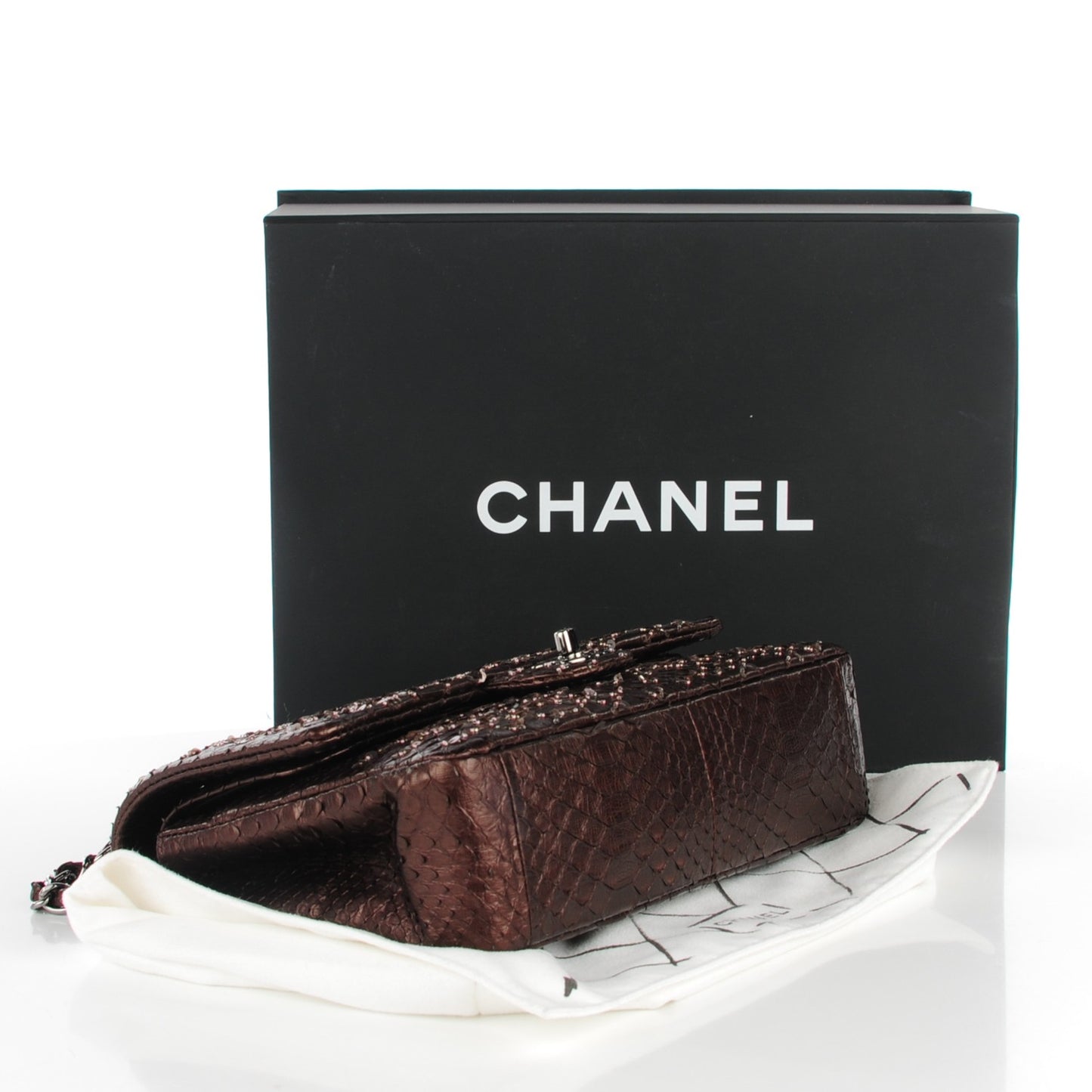 Metallic Python Sequin Medium Double Flap Dark Brown