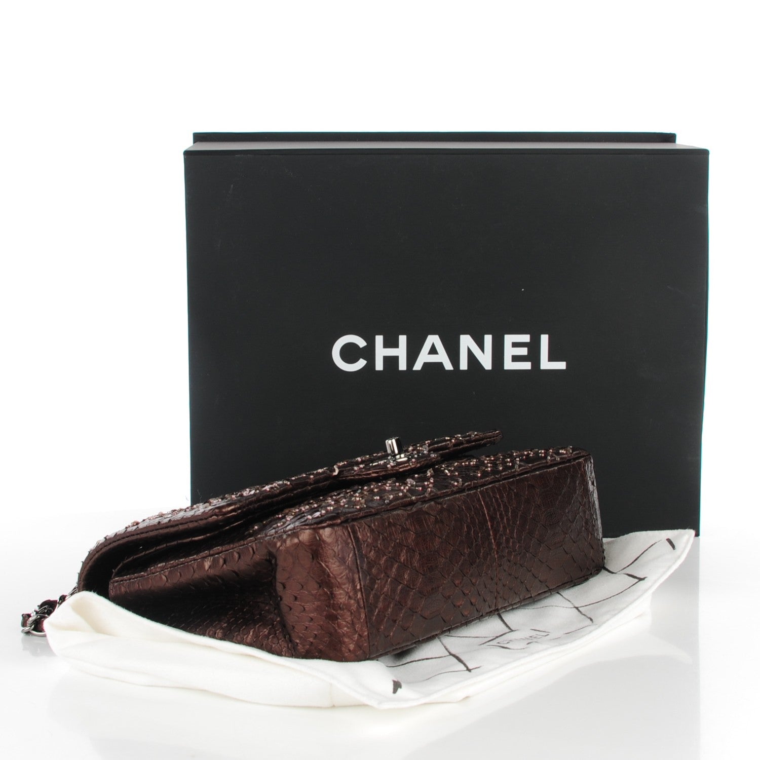 Chanel Metallic Python Sequin Medium Double Flap Dark Brown 4 of 9