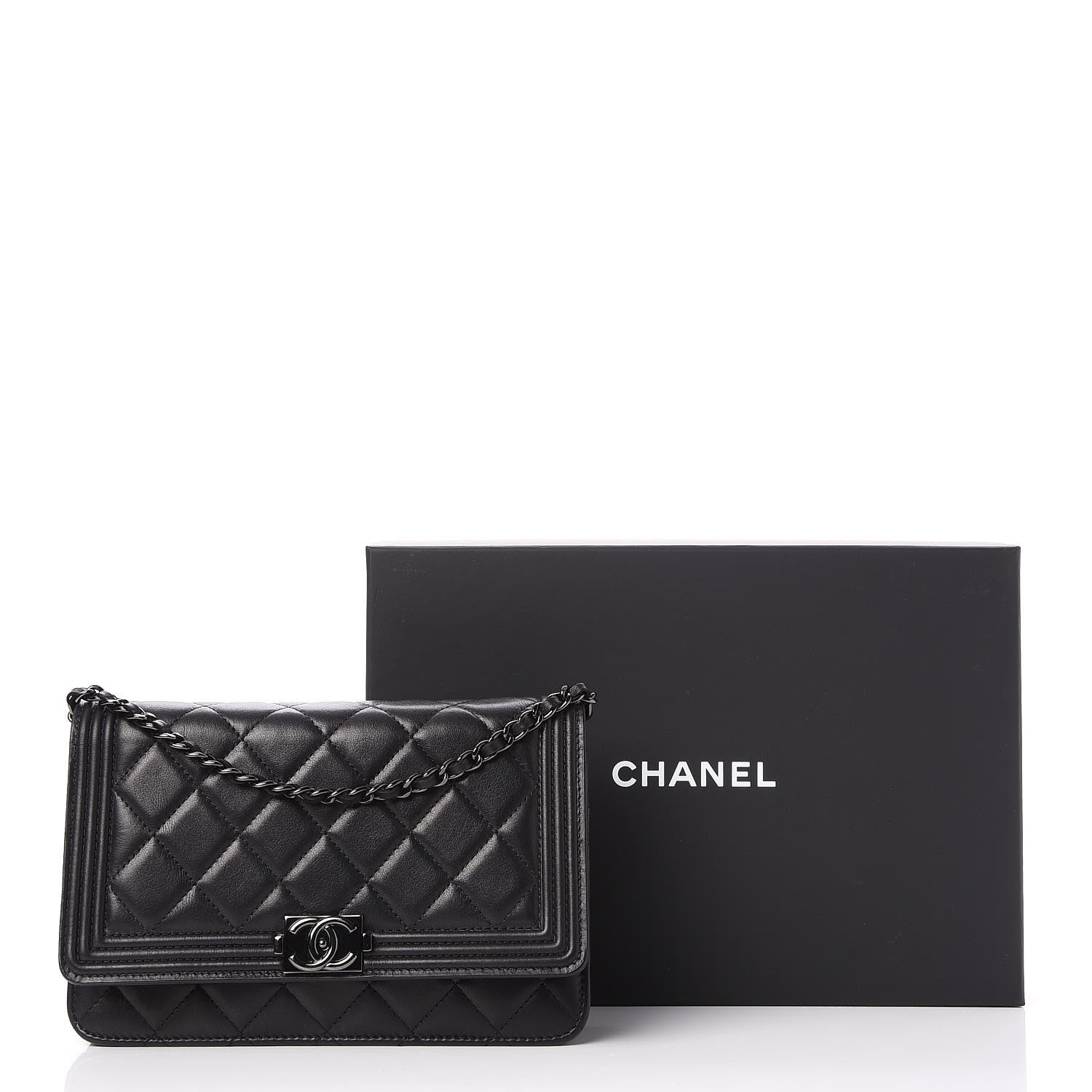 Chanel Calfskin Quilted Boy Wallet On Chain WOC Black 8 of 8