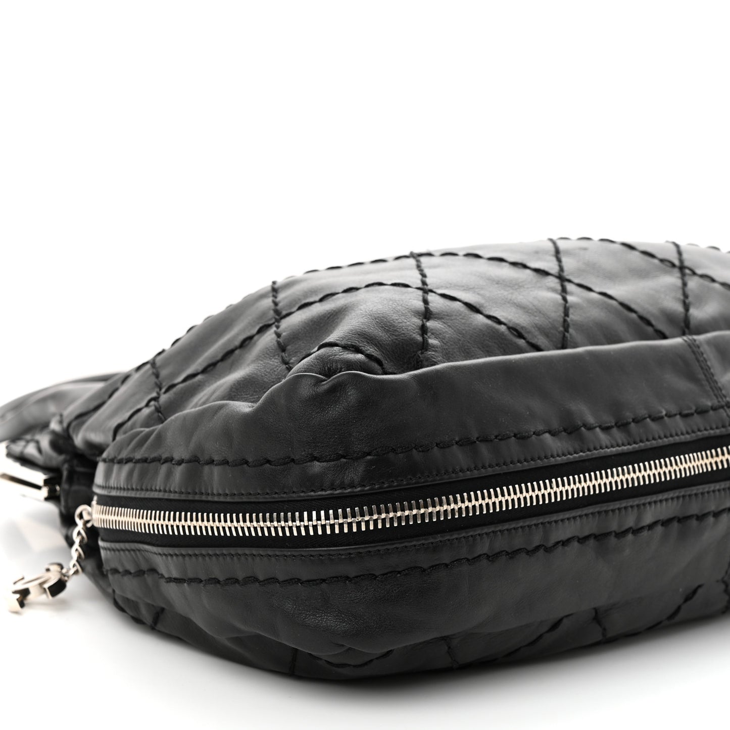 Calfskin Stitched Expandable Frame Bag Black