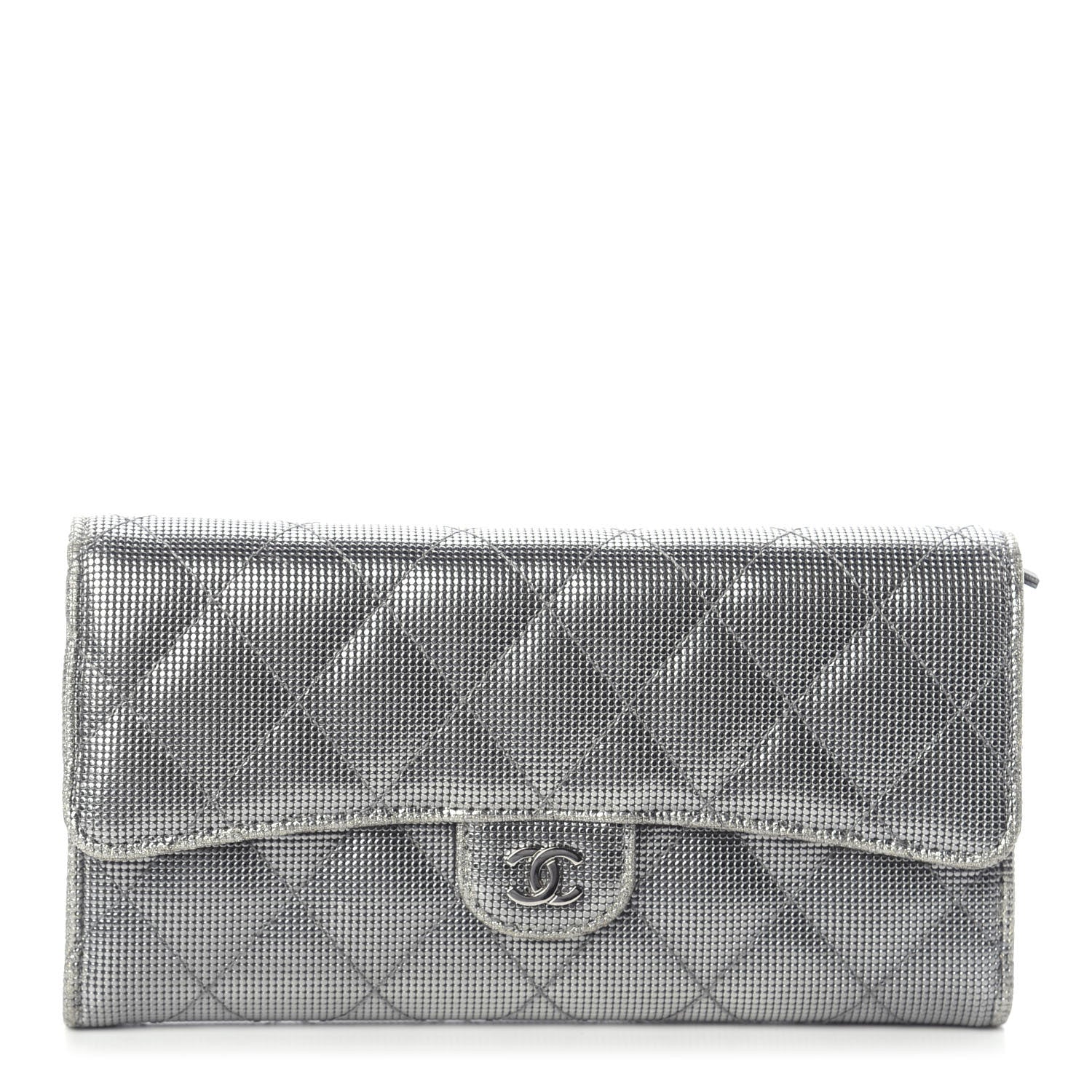Chanel Metallic Calfskin Quilted Pixel Effect Large Flap Wallet Silver 1 of 6