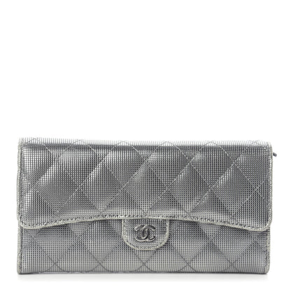 Chanel Metallic Calfskin Quilted Pixel Effect Large Flap Wallet Silver 1 of 6