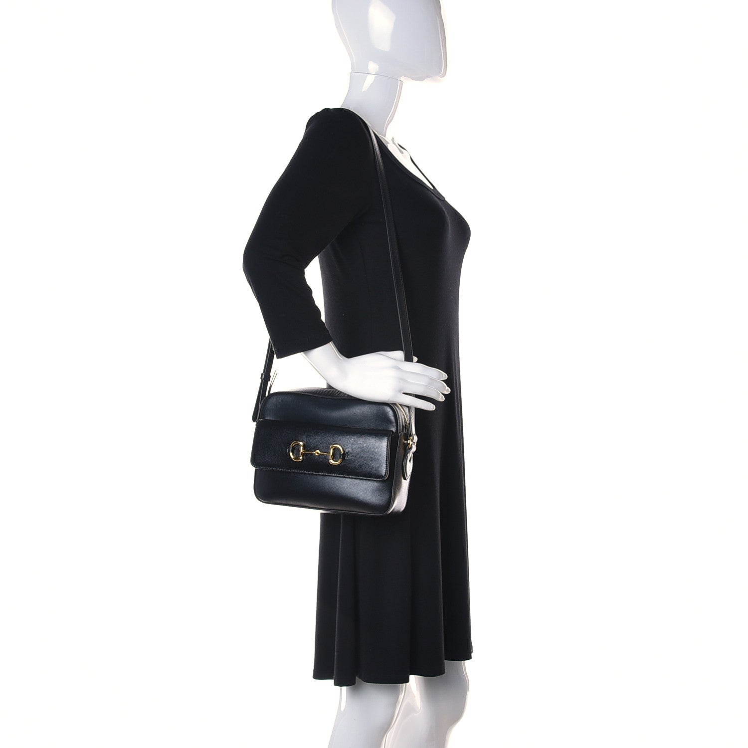 Gucci Textured Calfskin Small Horsebit 1955 Shoulder Bag Black 2 of 11