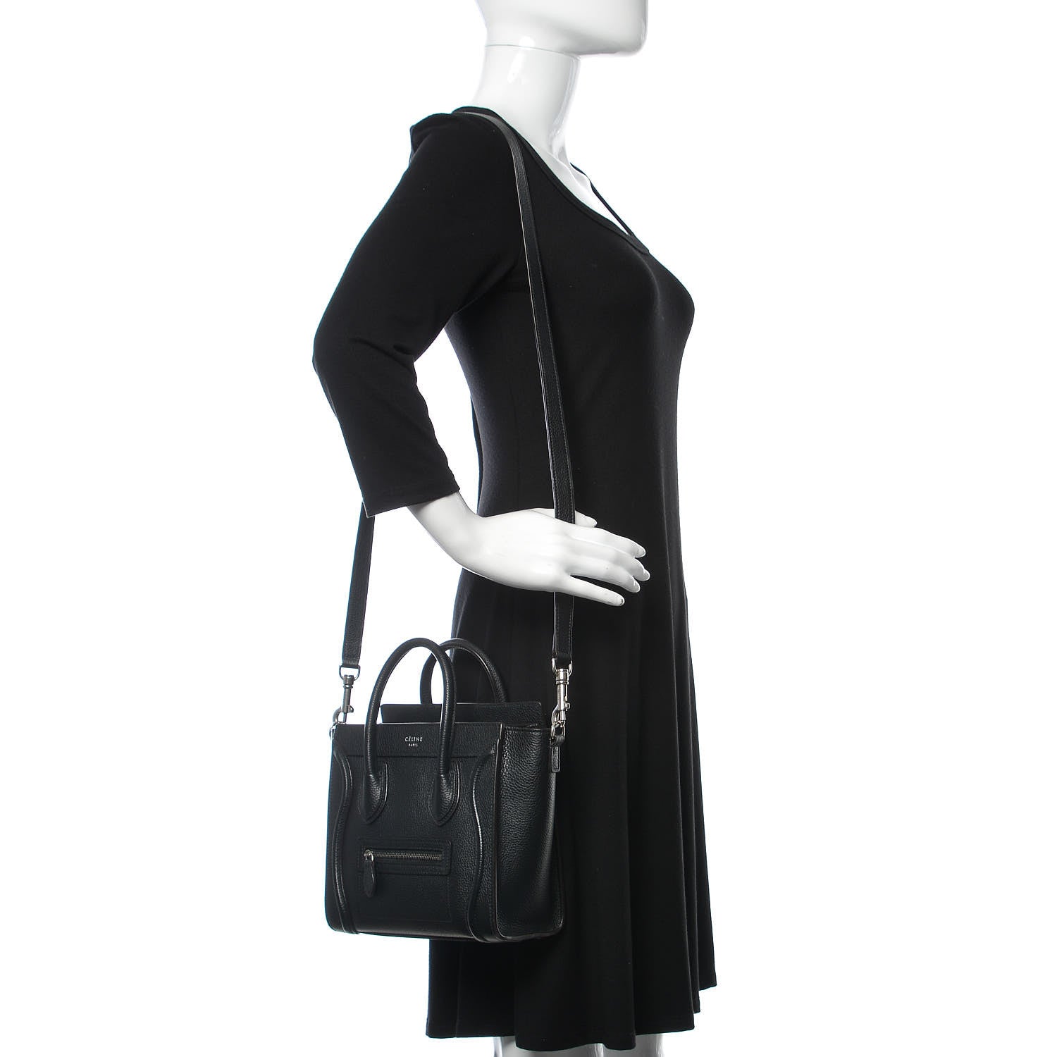 Celine Drummed Calfskin Nano Luggage Black 2 of 9