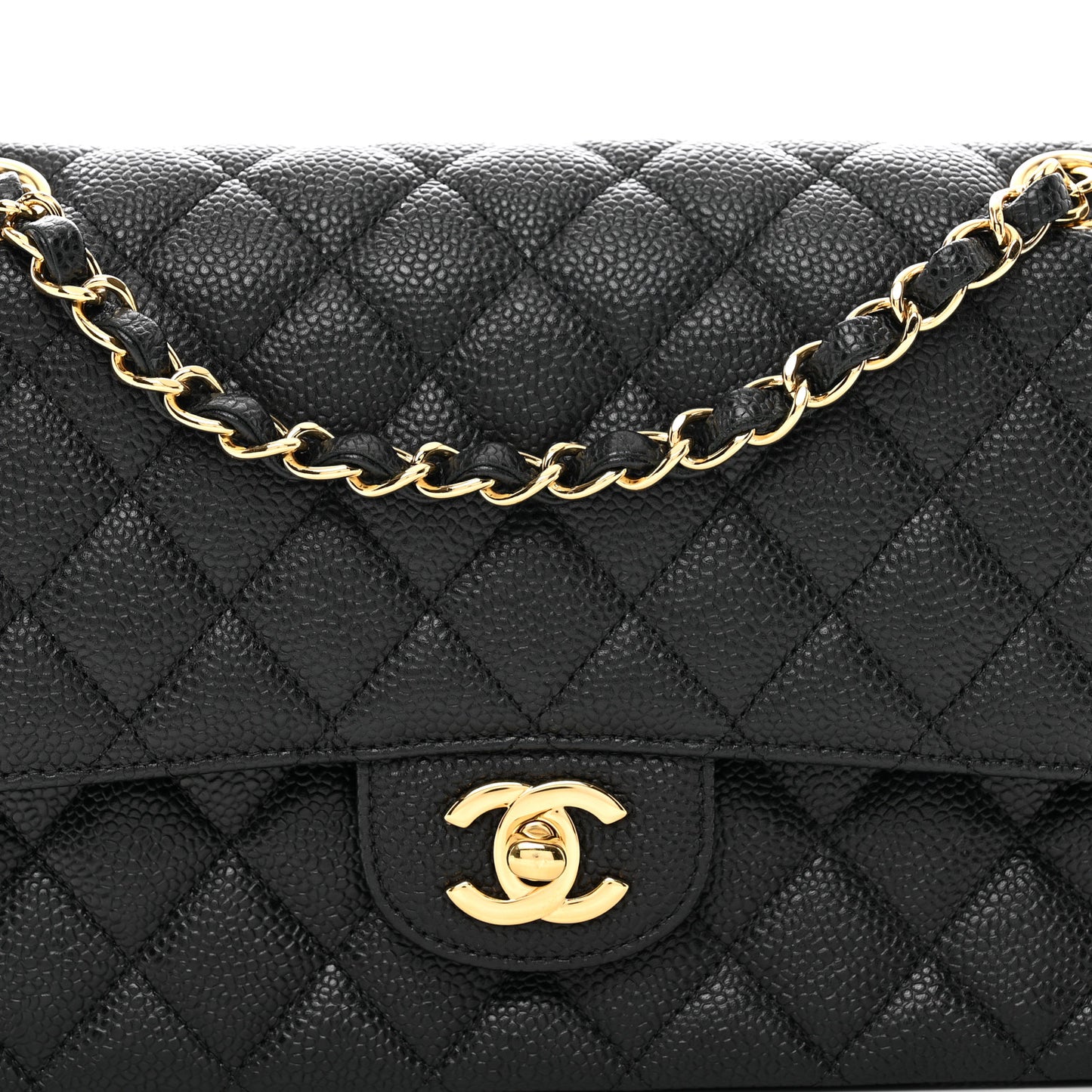 Caviar Quilted Medium Double Flap Black