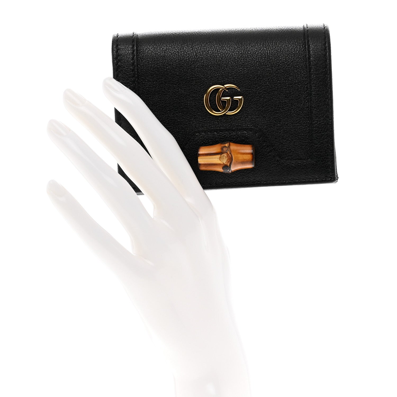Gucci Wonka Grain Calfskin Diana Card Case Wallet Black 3 of 7