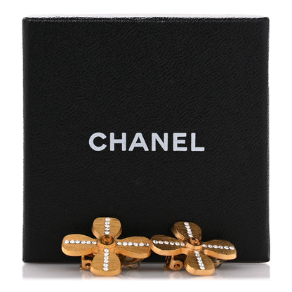 Chanel Metal Crystal Clover Clip On Earrings Gold 4 of 5