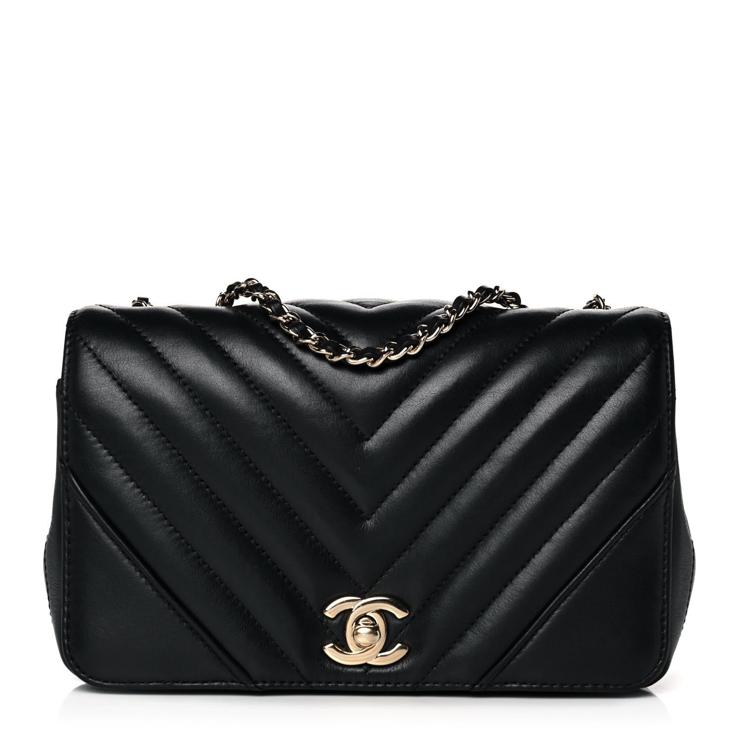 Calfskin Chevron Quilted Medium Statement Flap Black