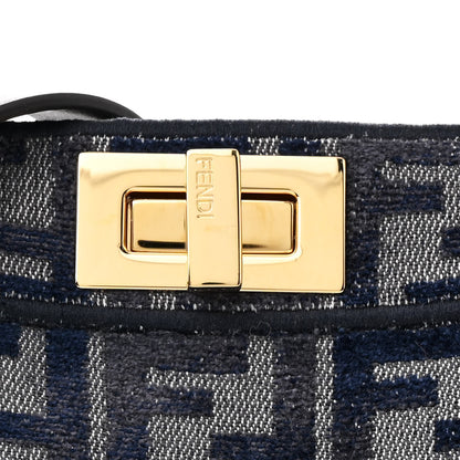 Fendi Chenille Vitello Seta FF Small Peekaboo I SEE U Satchel Grigio Blue Notte 10 of 13