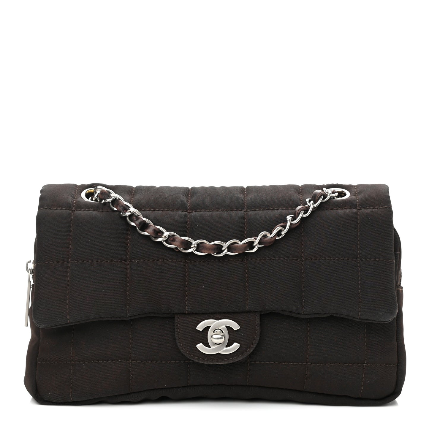 Nylon Square Quilted Flap Dark Brown