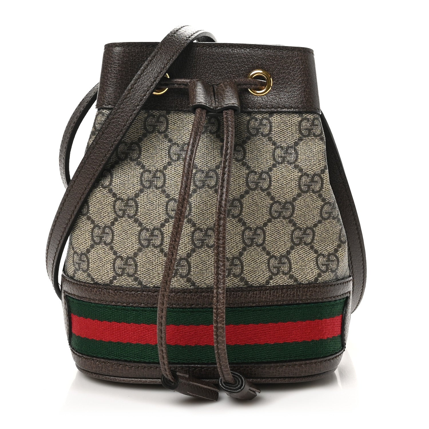 Gucci GG Supreme Monogram Web Mini Ophidia Bucket Bag Brown 1 of 10