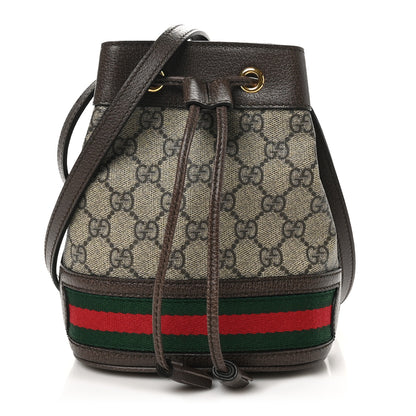 Gucci GG Supreme Monogram Web Mini Ophidia Bucket Bag Brown 1 of 10