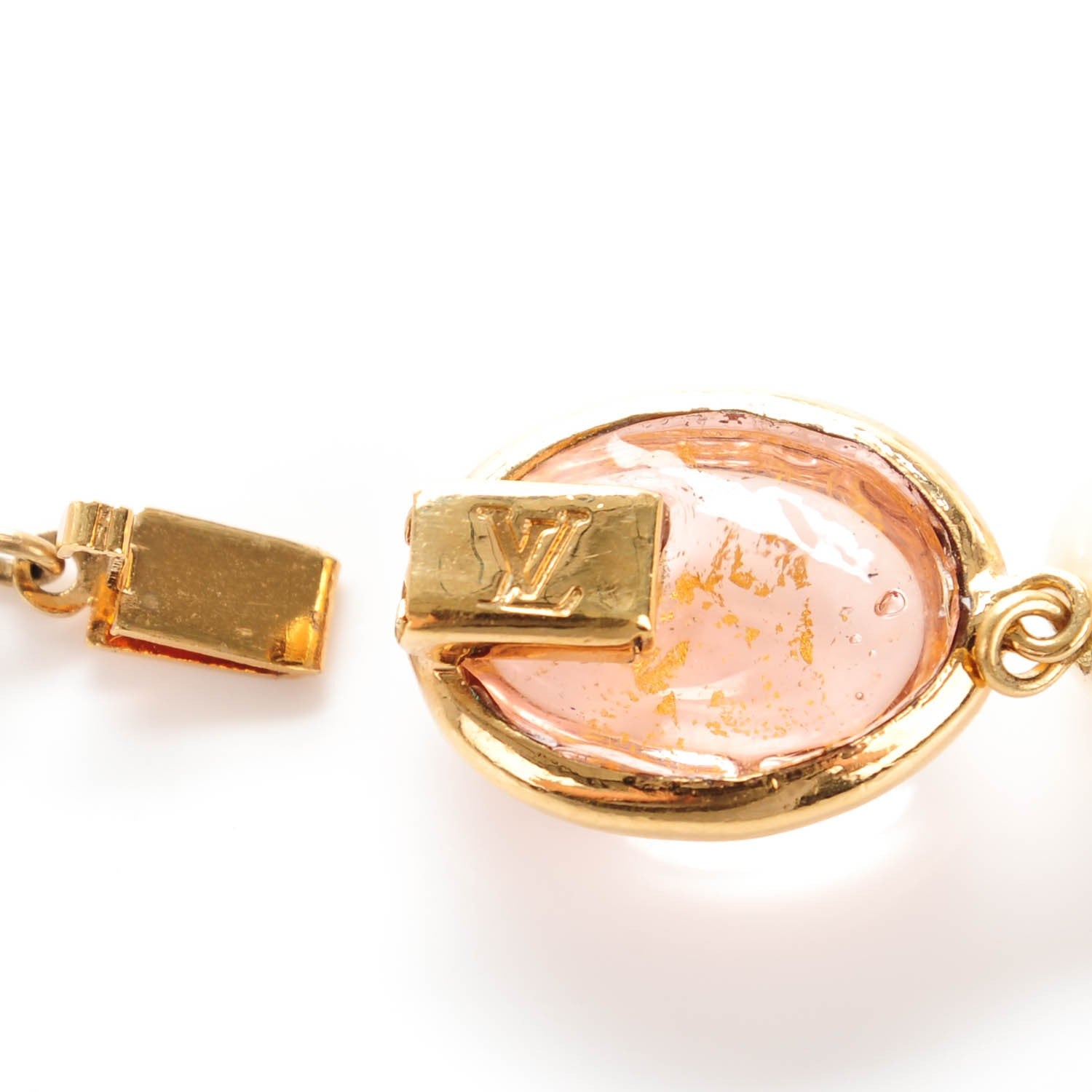 Louis Vuitton Glass Bead Faux Pearl Necklace Pink Gold 2 of 4