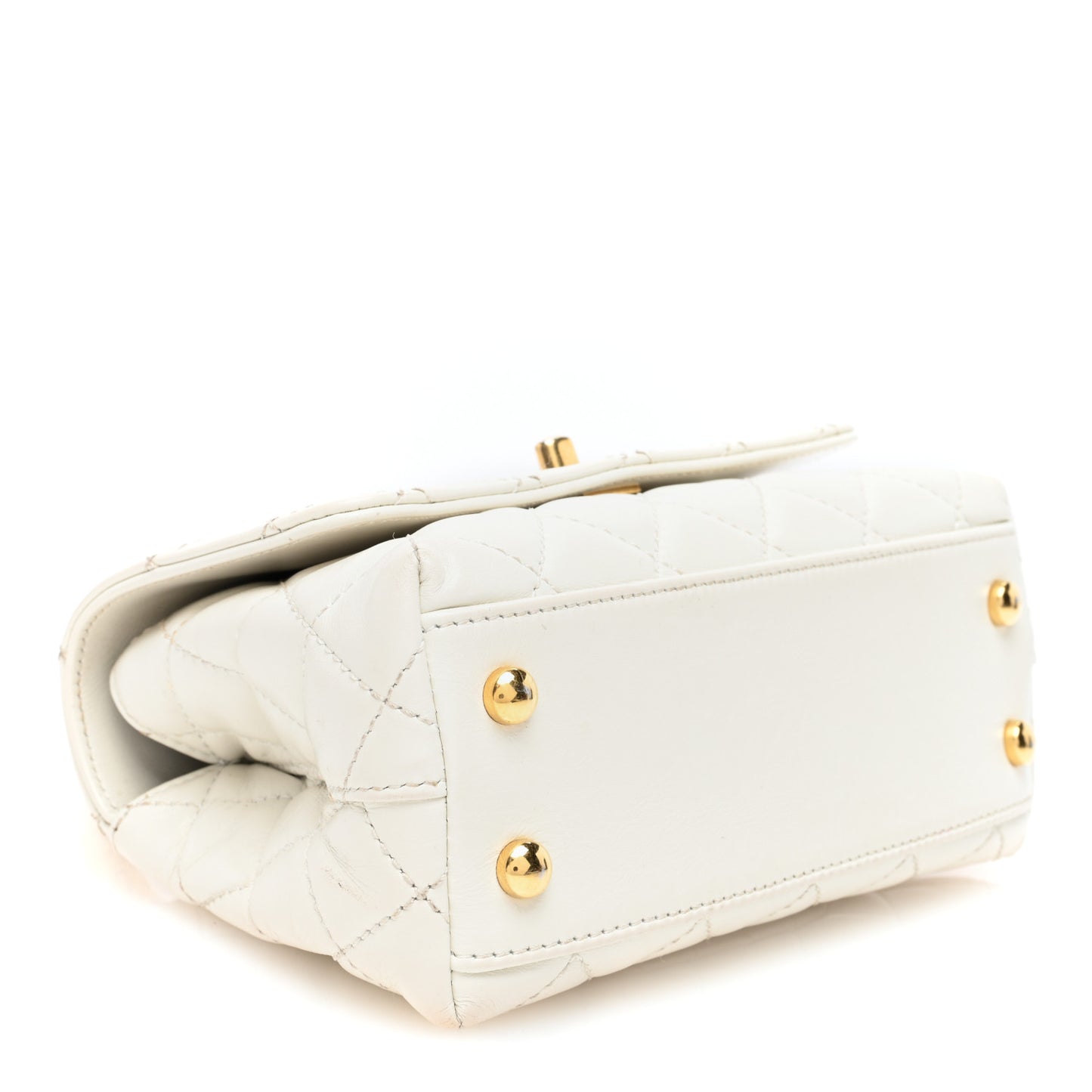 Shiny Calfskin Quilted Extra Mini Coco Chain Gold Handle Flap White