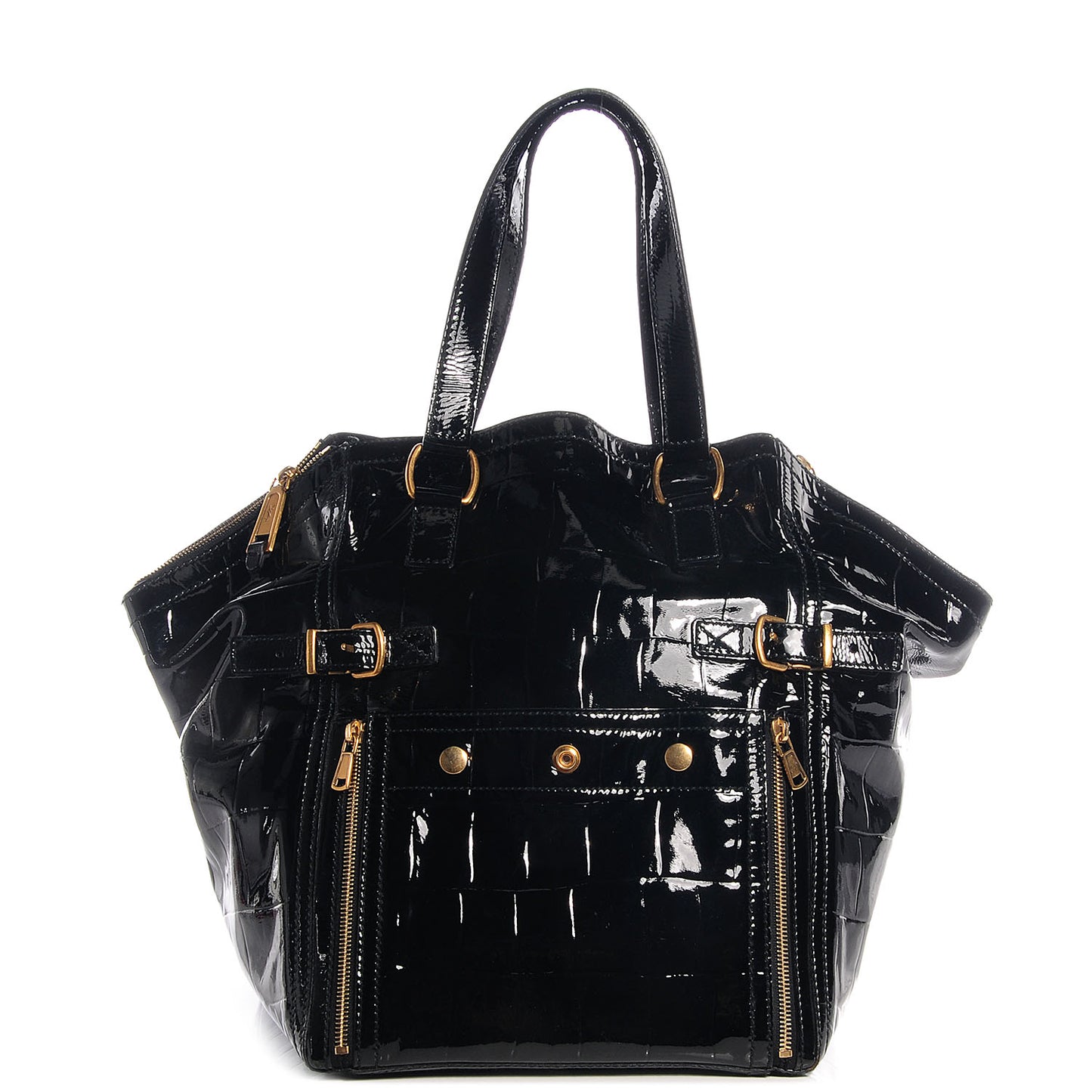 Patent Crocodile Embossed Medium Downtown Tote Black