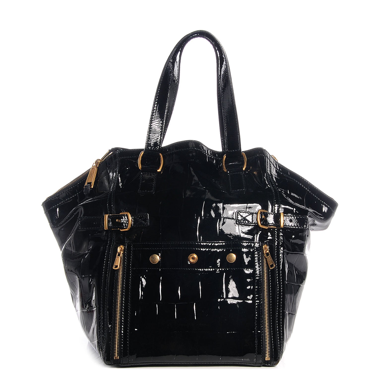 Saint Laurent Patent Crocodile Embossed Medium Downtown Tote Black 1 of 8